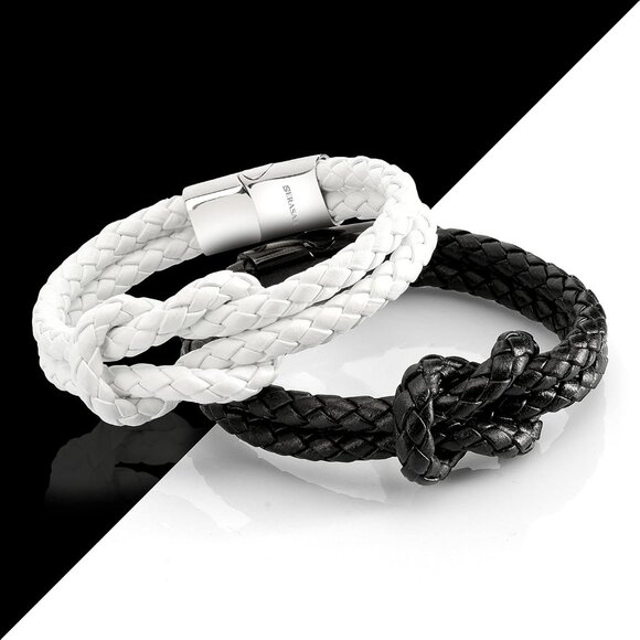 Leather Bracelet for Women Knotted Genuine Leather Stainless Steel Clasp in Blac - Picture 6 of 9